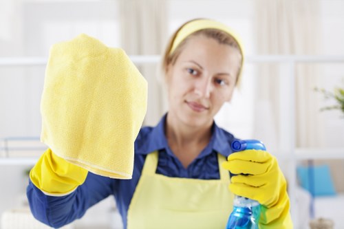 Commercial cleaning team maintaining a professional business lobby