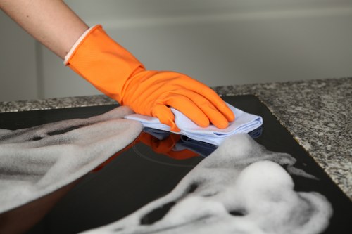Professional domestic cleaning in a bright modern living room
