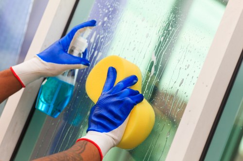Professional house cleaning in a bright living room