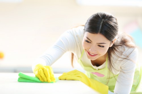 Vacuuming and dusting a living room for move out cleaning