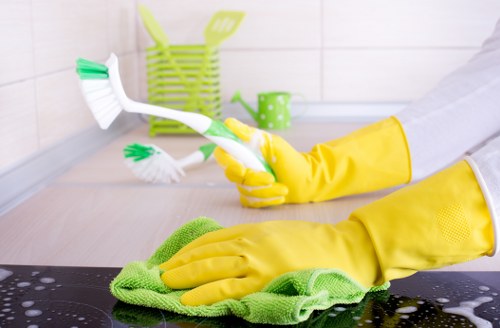 Person wiping oven racks during cleaning process